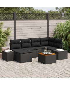 vidaXL Zestaw 7 elementów sofy ogrodowej z poduszkami czarny polirattan akacja Dārza mēbeļu komplekti