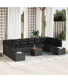 vidaXL zestaw sofy ogrodowej z poduszkami 11 elementów czarny poli rattan akacja Dārza mēbeļu komplekti