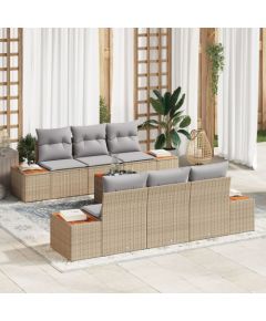 vidaXL Zestaw sof ogrodowych  w składzie 7 elementów Beżowy Polirattan Akacja Dārza mēbeļu komplekti