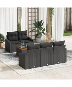vidaXL Zestaw sofy ogrodowej  6-elementowy z poduszkami czarny polirattan akacja Dārza mēbeļu komplekti