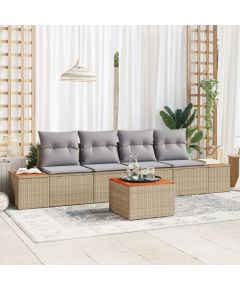 vidaXL 5-częściowy zestaw sofy ogrodowej z poduszkami beżowego politratanu akacji Dārza mēbeļu komplekti