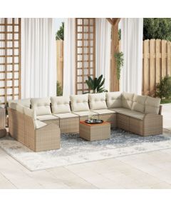 vidaXL Zestaw sofy ogrodowej  11 części z poduszkami Beżowy Polirattan Akacja Dārza mēbeļu komplekti