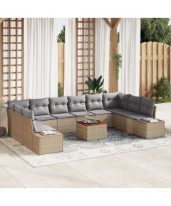 vidaXL Zestaw 11-częściowy Sofy Ogrodowej z Poduszkami Beżowej Poly Rattan Dārza mēbeļu komplekti