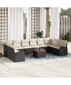 vidaXL Zestaw sofy ogrodowej  z 11 elementami z poduszkami czarny polirattan akacja Dārza mēbeļu komplekti