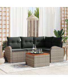 vidaXL Zestaw sofowy  5 elementów z poduszkami szary poli rattan akacja Dārza mēbeļu komplekti