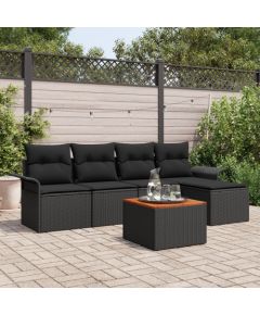 vidaXL Zestaw Sof Ogrodowych  6 Części Czarny i odcień drewna Dārza mēbeļu komplekti