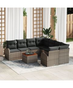 vidaXL 9-częściowy zestaw sof ogrodowych z poduszkami Szary Polirattan Akacja Dārza mēbeļu komplekti