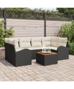 vidaXL Zestaw 7-sof ogrodowych z poduszkami czarny polirattan akacja Dārza mēbeļu komplekti