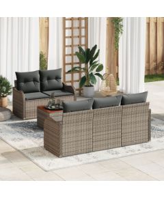 Zestaw 6-częściowy sof ogrodowych vidaXL z poduszkami Szary Polirattan Akacja, Sofa ogrodowa 2-osobowa vidaXL z poduszkami Szary Polirattan Dārza mēbeļu komplekti