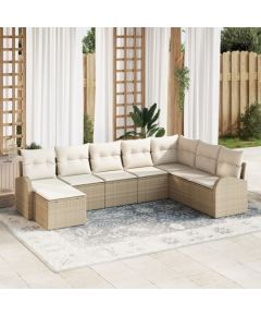 vidaXL Zestaw sof ogrodowych  Zestaw 8 Beżowy Rattan, Poliester Dārza mēbeļu komplekti