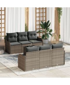 vidaXL 7-elementowy zestaw sof ogrodowych z poduszkami Szary Polirattan Dārza mēbeļu komplekti