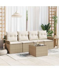 vidaXL Zestaw Sofy Ogrodowej  5 Elementów z Poduszkami Beżowy Polirattan Dārza mēbeļu komplekti