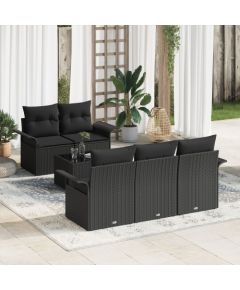 vidaXL Zestaw sof ogrodowych 6-częściowy z poduszkami Czarny Polirattan Dārza mēbeļu komplekti