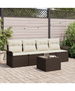 vidaXL 5-częściowy zestaw sofy ogrodowej z poduszkami Brązowy Poli Rattan Dārza mēbeļu komplekti