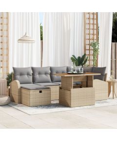 vidaXL Zestaw 7-częściowych sof ogrodowych z poduszkami Beżowe Polirattan Dārza mēbeļu komplekti