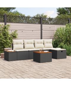 vidaXL Zestaw sof ogrodowych  6-częściowy z poduszkami Czarny Polirattan Dārza mēbeļu komplekti