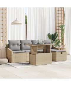 vidaXL 6-częściowy zestaw sof ogrodowych z poduszkami w beżowym polirattan Dārza mēbeļu komplekti