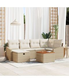 vidaXL Zestaw Sof do Ogrodu 7 Części z Poduszkami Beżowy Polirattan Dārza mēbeļu komplekti