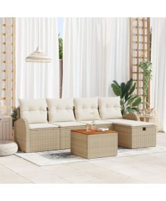 vidaXL 6-częściowy zestaw sof ogrodowych z poduszkami Beżowy Polirattan Dārza mēbeļu komplekti