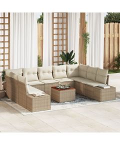 vidaXL Zestaw Sofy Ogrodowej  10 Części z Poduszkami Beżowy Rattan Dārza mēbeļu komplekti
