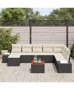 vidaXL 9-częściowy Zestaw Sof Ogrodowych z Poduszkami Czarno Polirattan Acacia Dārza mēbeļu komplekti