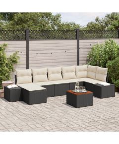 vidaXL 8-elementowy zestaw sof ogrodowych z poduszkami Czarno polirattanowy Akacja Dārza mēbeļu komplekti