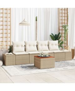 vidaXL Zestaw 5 Części Sofy Ogrodowej  z Poduszkami Beżowy Polirattan Akacja Dārza mēbeļu komplekti