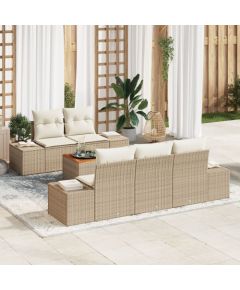 vidaXL Zestaw 6 elementów sof ogrodowych  z poduszkami Beżowy Rattan Akacja Dārza mēbeļu komplekti