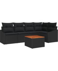 vidaXL Zestaw 6 sztuk sof ogrodowych z poduszkami, czarny, polirattan, akacja Dārza mēbeļu komplekti