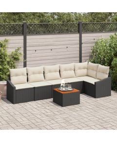 vidaXL 7-częściowy zestaw sof do ogrodu z poduszkami czarny polirattan akacja Dārza mēbeļu komplekti