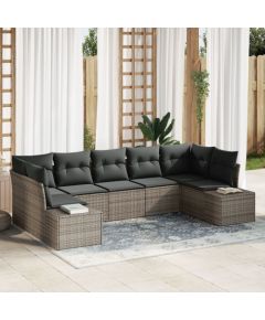 vidaXL 7-częściowy zestaw sof ogrodowych z poduszkami szary polirattan Dārza mēbeļu komplekti