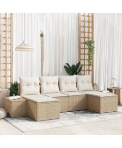 vidaXL Zestaw Sof Ogrodowych  6 Częściowy z Poduszkami Beżowy Rattan Polietylenowy Dārza mēbeļu komplekti