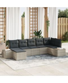 vidaXL Zestaw kanap ogrodowych 7 elementów z poduszkami Jasnoszary Polirattan Dārza mēbeļu komplekti