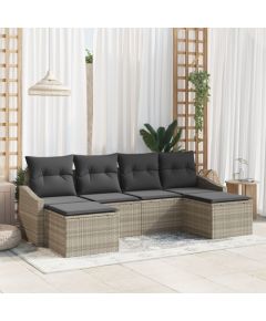 vidaXL Zestaw Obiadowy  6 Częściowy z Poduszkami Jasnoszary Polirattan Dārza mēbeļu komplekti