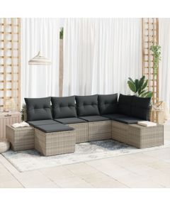 vidaXL Zestaw 6-osobowy sofy ogrodowej z poduszkami jasnoszary polirattan Dārza mēbeļu komplekti