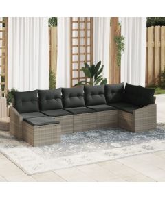 vidaXL Zestaw ogrodowy 7-częściowy z poduszkami jasnoszarym polirattanem Dārza mēbeļu komplekti