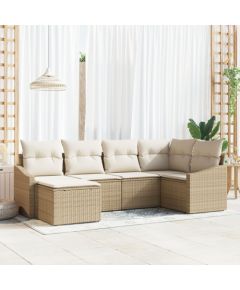 vidaXL Zestaw Jadalny Ogrodowy 6 Części z Poduszkami Beżowy Rattan Poliester Dārza mēbeļu komplekti