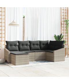 vidaXL Zestaw do jadalni  6-osobowy z poduszkami jasnoszary poli rattan Dārza mēbeļu komplekti