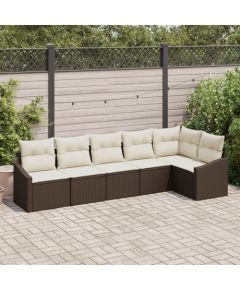 vidaXL 6-częściowy zestaw do jadalni ogrodowej z poduszkami w brązowym polirattanie Dārza mēbeļu komplekti