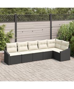 vidaXL Zestaw do jedzenia w ogrodzie  6 elementów z poduszkami czarny polirattan Dārza mēbeļu komplekti