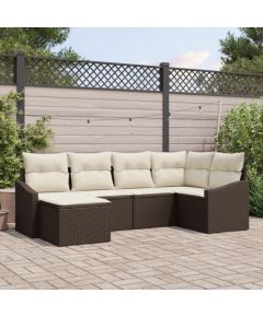 vidaXL Zestaw jadalniany do ogrodu 6-częściowy Brązowy Syntetyczny rattan Dārza mēbeļu komplekti