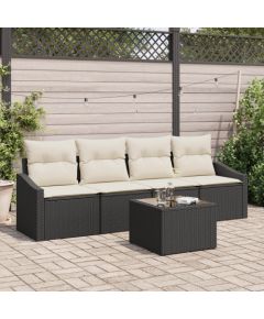 vidaXL Zestaw Jadalny 5 Elementów z Poduszkami Czarny Polirattan Dārza mēbeļu komplekti