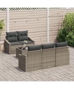 vidaXL Zestaw Sofowy do Ogrodu 6-częściowy z Poduszkami Szary Polirattan Dārza mēbeļu komplekti