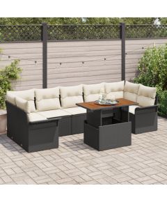 vidaXL Zestaw 8 Częściowy Kanap Ogrodowych z Poduszkami Czarny Poli Rattan Akacja Dārza mēbeļu komplekti