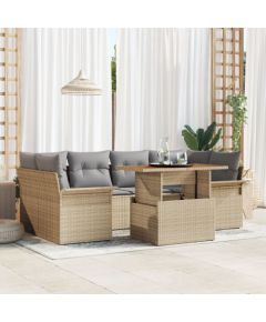 vidaXL Zestaw Sofy Ogrodowej  w 7 częściach z Poduszkami Beżowy Rattan PE Akacja Dārza mēbeļu komplekti