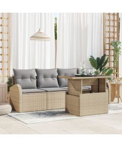 vidaXL Zestaw 5-częściowy Sofa Ogrodowa z Poduszkami Beżowy Polirattan Dārza mēbeļu komplekti