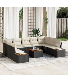 vidaXL Zestaw 10-częściowy sofy ogrodowej z poduszkami Czarny Polirattan z akacji Dārza mēbeļu komplekti