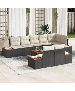 vidaXL Zestaw 9 częściowy sof ogrodowych z poduszkami Czarny Polirattan Akacja Dārza mēbeļu komplekti