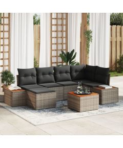 vidaXL Zestaw sof ogrodowych  7-częściowy z poduszkami Szary Czerwony polirattan akacji Dārza mēbeļu komplekti