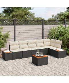 vidaXL Zestaw 7-elementowej sofy ogrodowej z poduszkami z czarnego polirattanu i stelażem akacjowym Dārza mēbeļu komplekti
